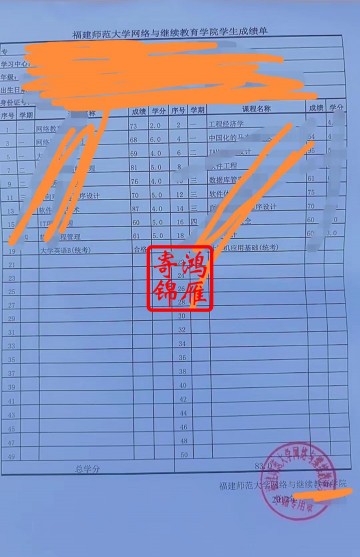 福建师范大学网络与继续教育学院中文成绩单打印案例