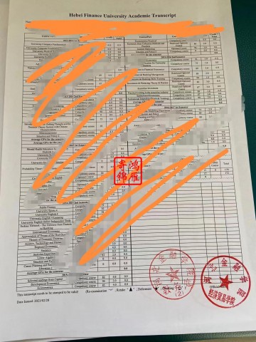 河北金融学院本科英文成绩单打印案例