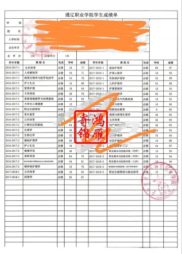 通辽职业学院中文成绩单打印案例
