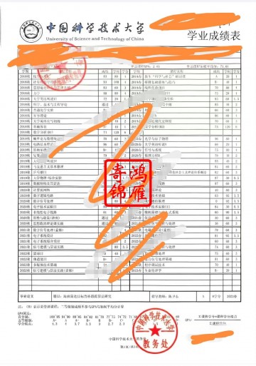 中国科学技术大学中文成绩单打印案例