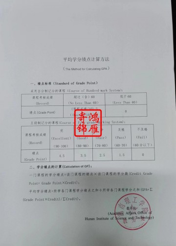 湖南理工学院成绩平均分绩点计算方法证明打印案例