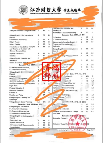 江西财经大学出国留学中英文成绩单打印案例