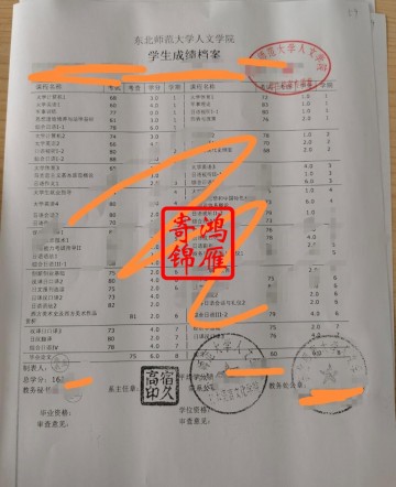 东北师范大学人文学院中文成绩单打印案例