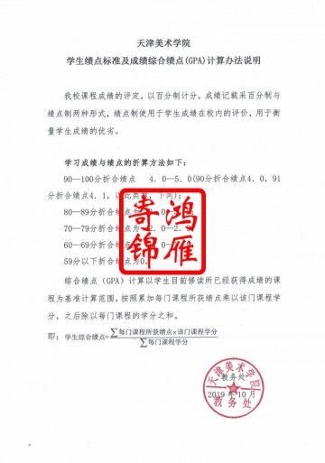 天津美术学院学生绩点标准及成绩综合绩点(GPA)计算办法说明(中版文)