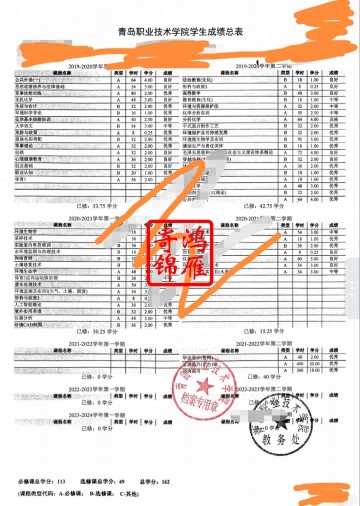 青岛职业技术学院中文成绩单打印案例