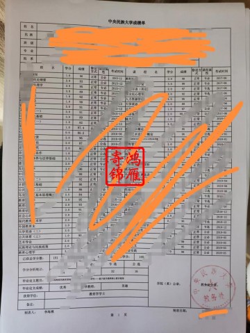 中央民族大学本科中英文成绩单打印案例