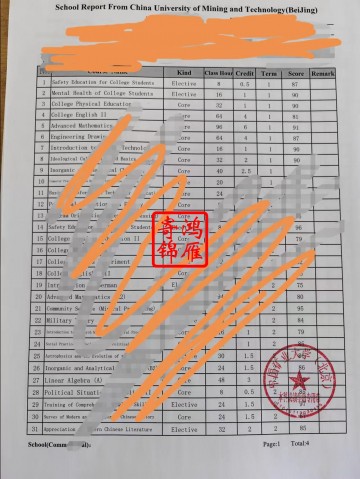 中国矿业大学（北京）本科中英文成绩单打印案例