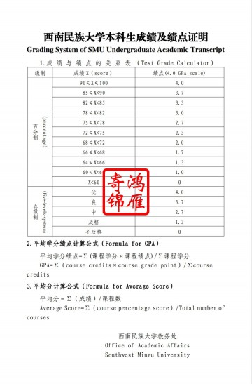 西南民族大学出国留学中英文成绩单证明打印流程