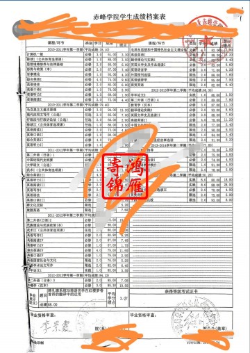 赤峰学院中文成绩单打印案例