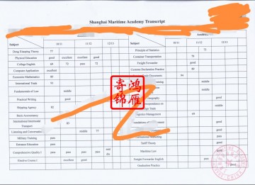 上海海事职业技术学院出国留学中英文成绩单打印案例