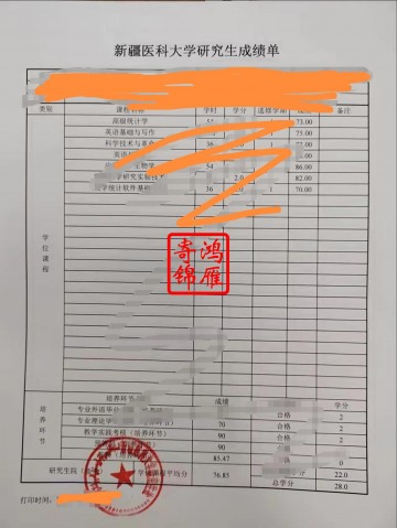 新疆医科大学研究生中文成绩单打印案例