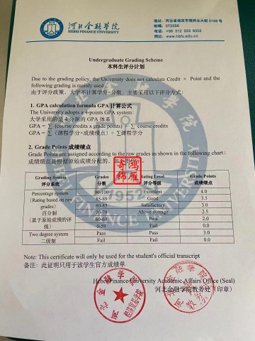 河北金融学院本科评分计划证明打印案例