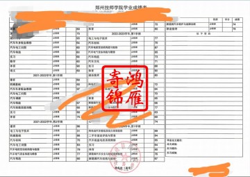 郑州技师学院中文成绩单打印案例
