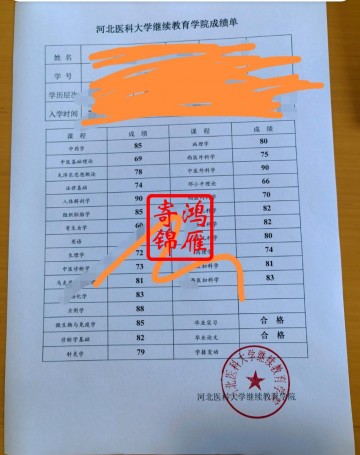 河北医科大学继续教育学院中文成绩单打印案例