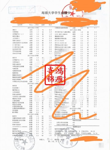 海南大学出国留学中英文成绩单打印案例
