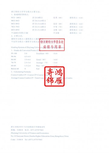 浙江财经大学出国留学中英文成绩单平均学分绩点计算方法证明GPA