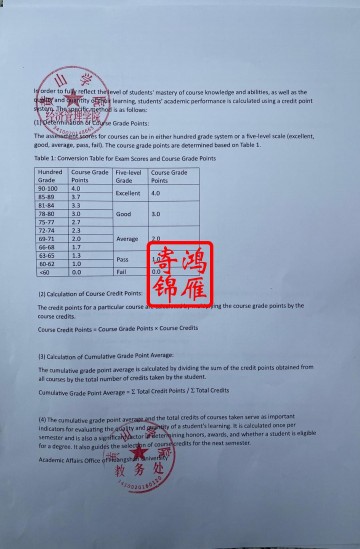 黄山学院出国留学英文绩点证明