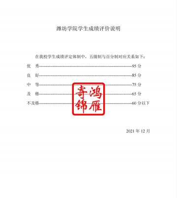 潍坊学院出国留学中英文成绩单平均学分绩点计算方法证明GPA