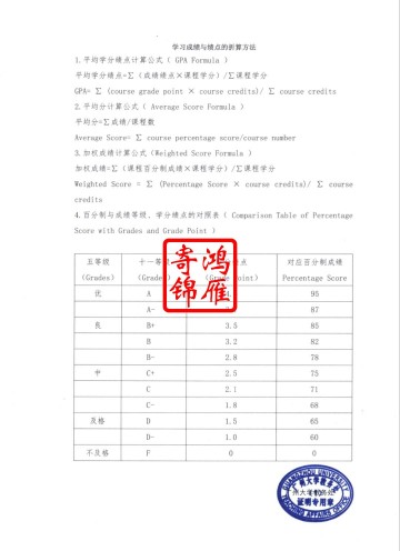 广州大学2017年及之前毕业出国留学中英文成绩单平均学分绩点计算方法证明GPA