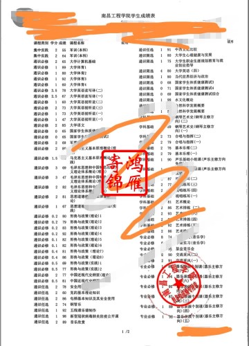 南昌工程学院出国留学中英文成绩单打印盖章案例