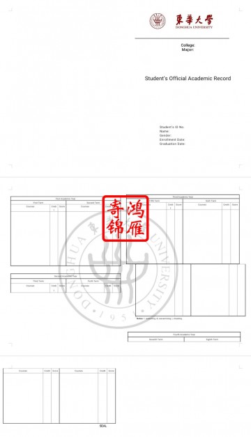 东华大学出国留学英文成绩单翻译模板