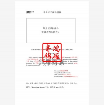 天津医科大学本科出国英文毕业证翻译模板