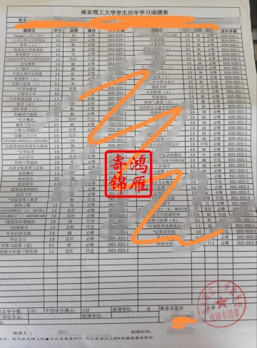 南京理工大学中文成绩单打印案例