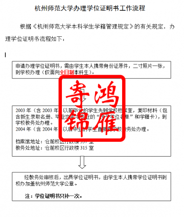 杭州师范大学办理学位证明书工作流程