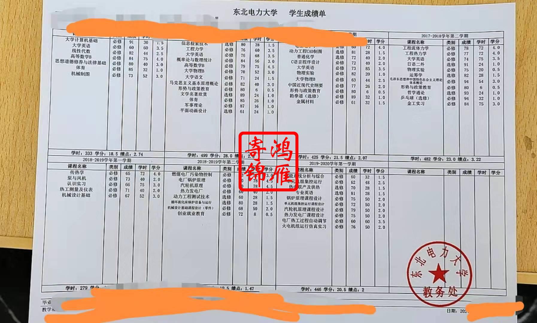 东北电力大学学生中文成绩单打印代办案例.jpg