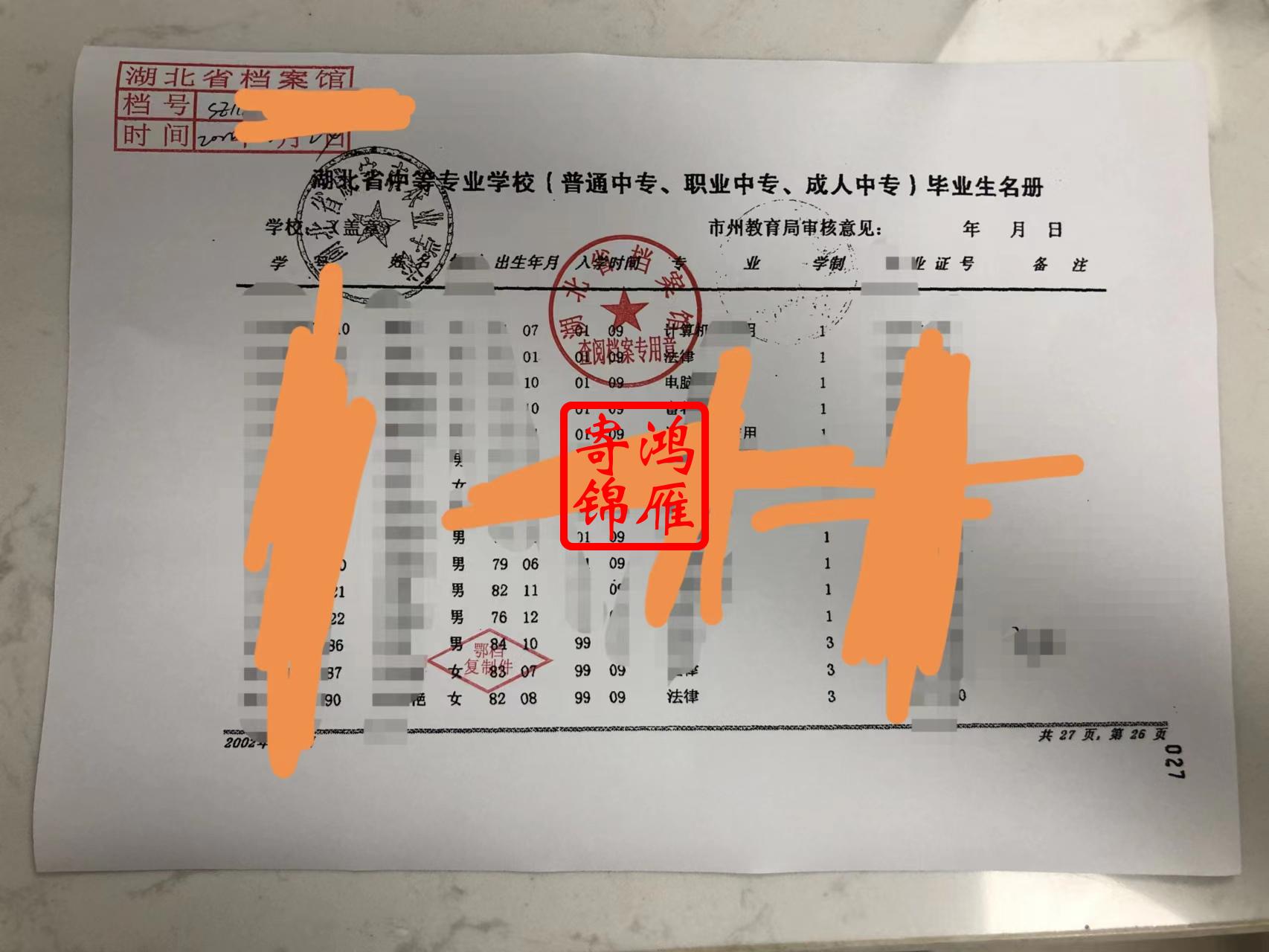 咸宁市农业学校毕业生名册复印案例.jpg